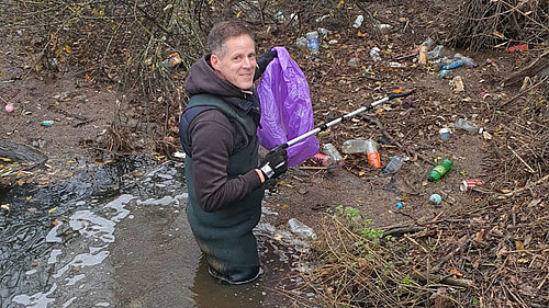 Cllr Steve Wotton in the River