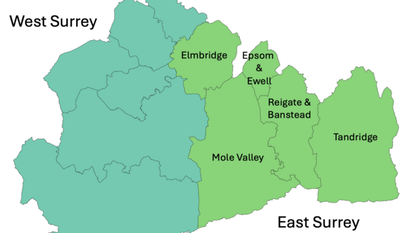 Map of the new East Surrey Unitary Council Area